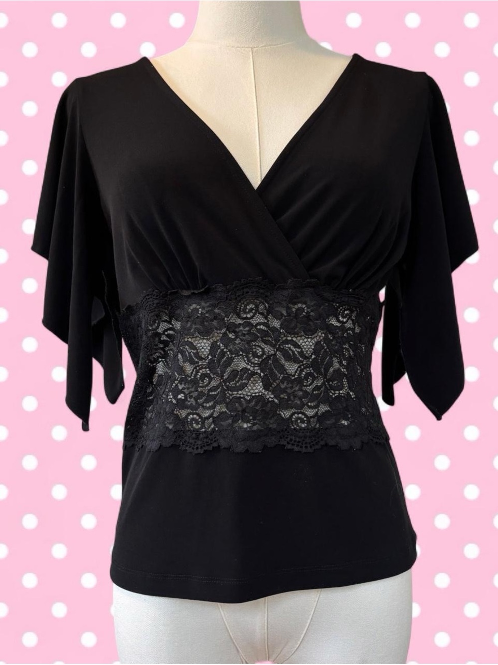 Express Black V-Neck Lace Waist Women's Top - Picture 2 of 6
